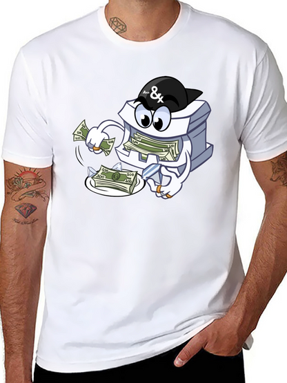 Money Stack Cartoon Graphic Black T-Shirt