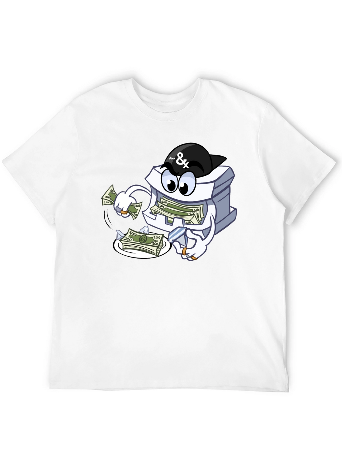 Money Stack Cartoon Graphic Black T-Shirt