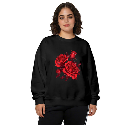Sacred Heart Rosary Virgin Mary Graphic Black Crewneck Sweatshirt