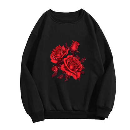 Sacred Heart Rosary Virgin Mary Graphic Black Crewneck Sweatshirt