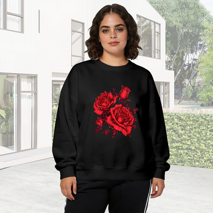 Sacred Heart Rosary Virgin Mary Graphic Black Crewneck Sweatshirt