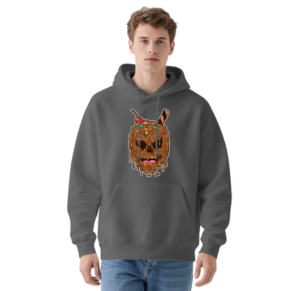 Melting Chocolate Ice Cream Skull Cute White Hoodie, Soft Unisex Sweet Style Top