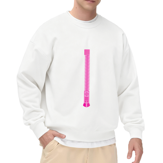 Fun Fake Pink Zipper Optical Illusion Novelty Crew Neck Sweatshirt