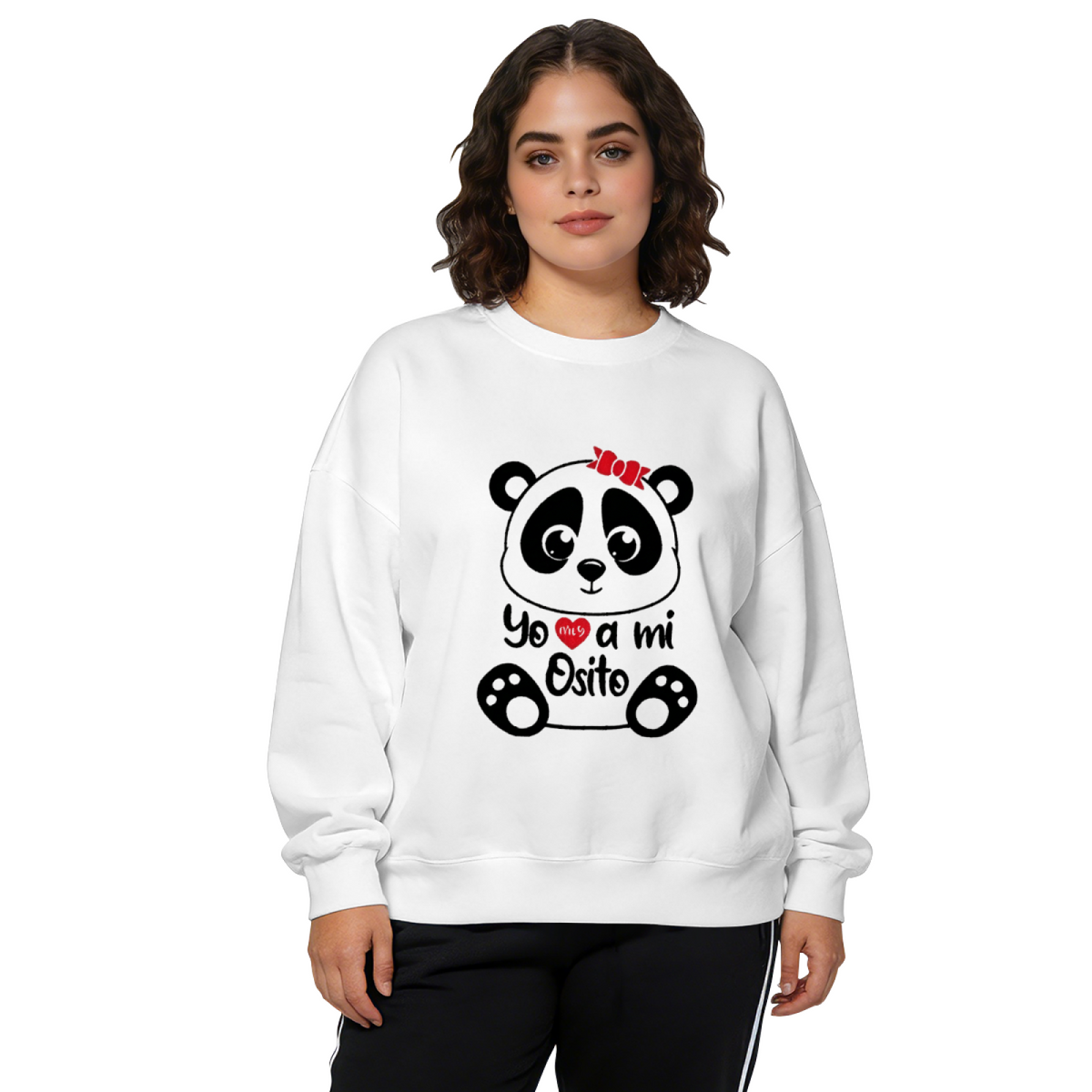 Cute Bow Panda Spanish Quote Graphic Crewneck Sweatshirt