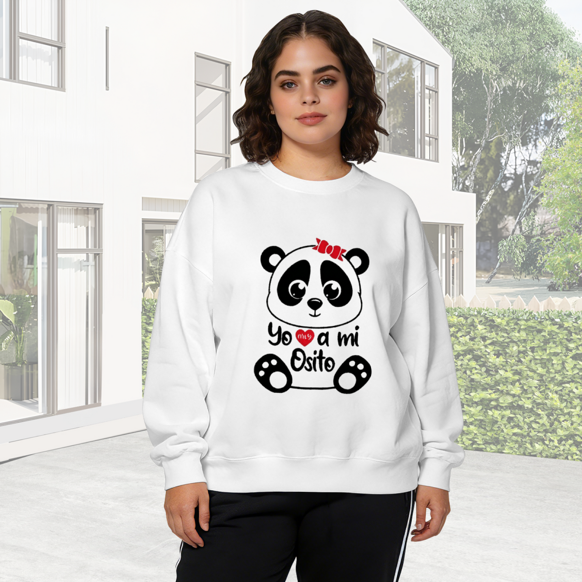 Cute Bow Panda Spanish Quote Graphic Crewneck Sweatshirt