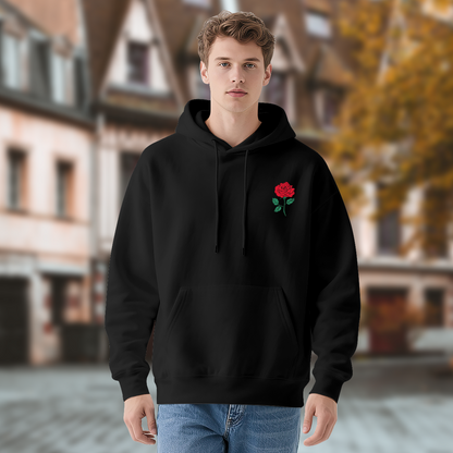 Minimalist Red Rose Chest Print Fashion Hoodie