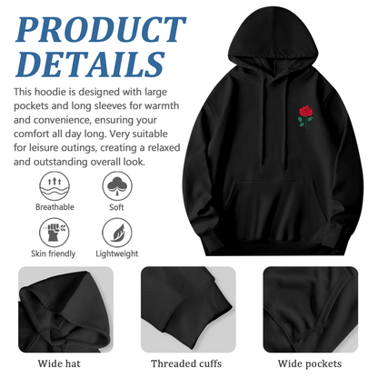 Minimalist Red Rose Chest Print Fashion Hoodie