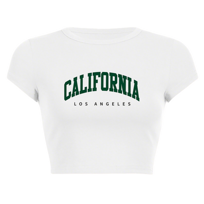 California Los Angeles Retro Varsity White Crop Top ¨C Vintage LA College Tee