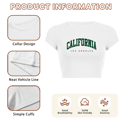 California Los Angeles Retro Varsity White Crop Top ¨C Vintage LA College Tee