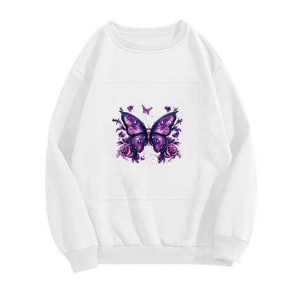 Glam Purple Butterfly & Rose Art Print Crewneck Sweatshirt