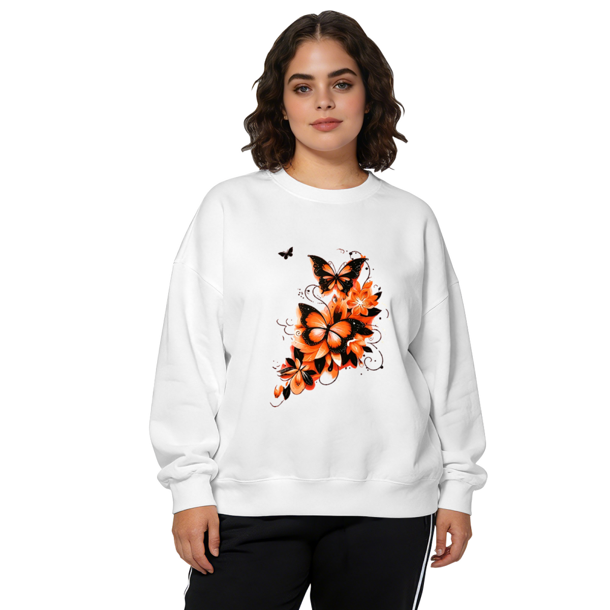Stunning Orange Black Butterfly Floral Art Crewneck Sweatshirt