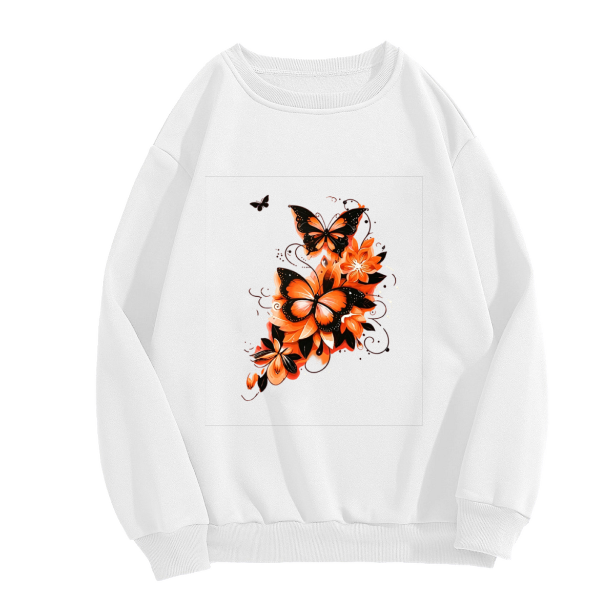 Stunning Orange Black Butterfly Floral Art Crewneck Sweatshirt