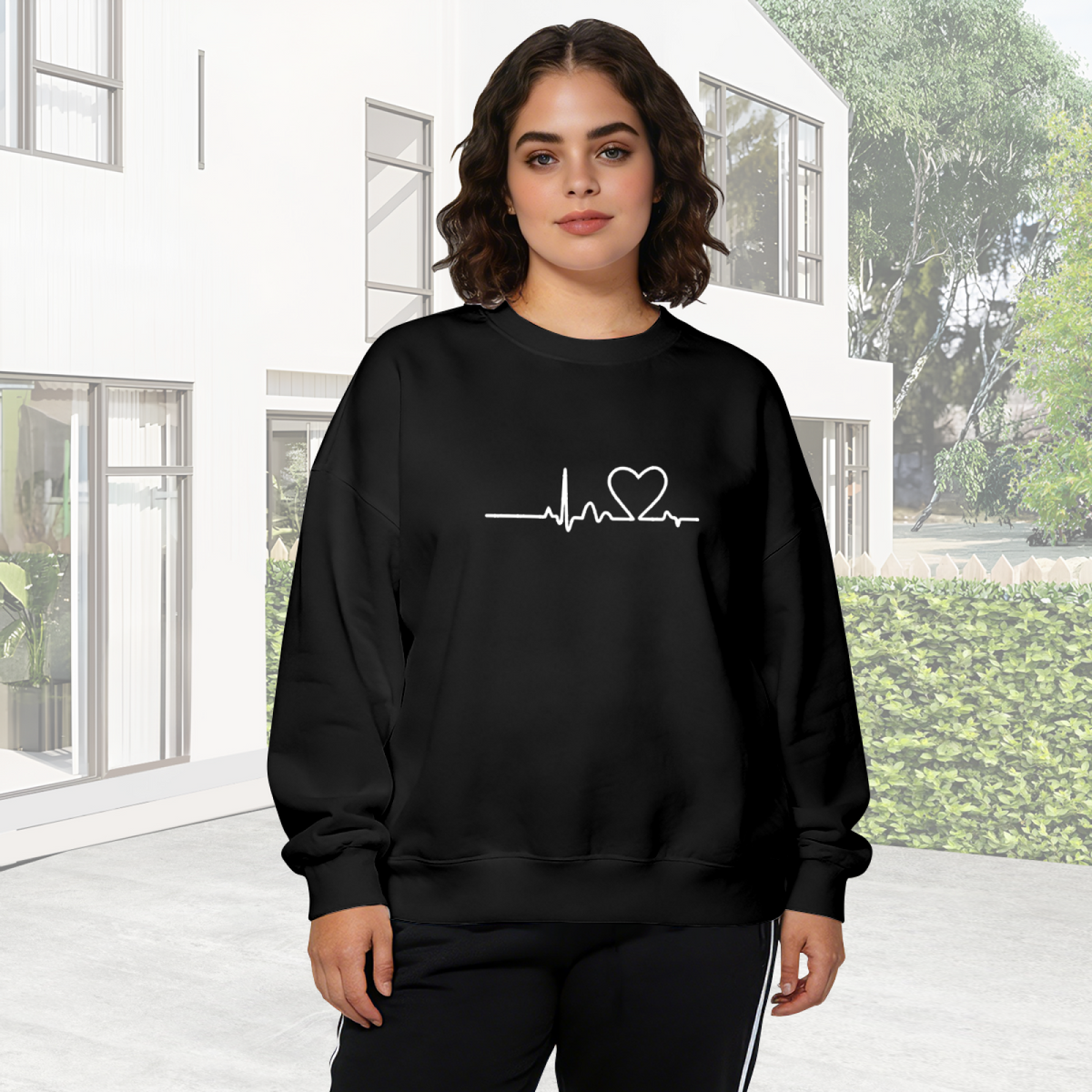 Heartbeat EKG Love?Heart Minimal Line?Art Crewneck Sweatshirt