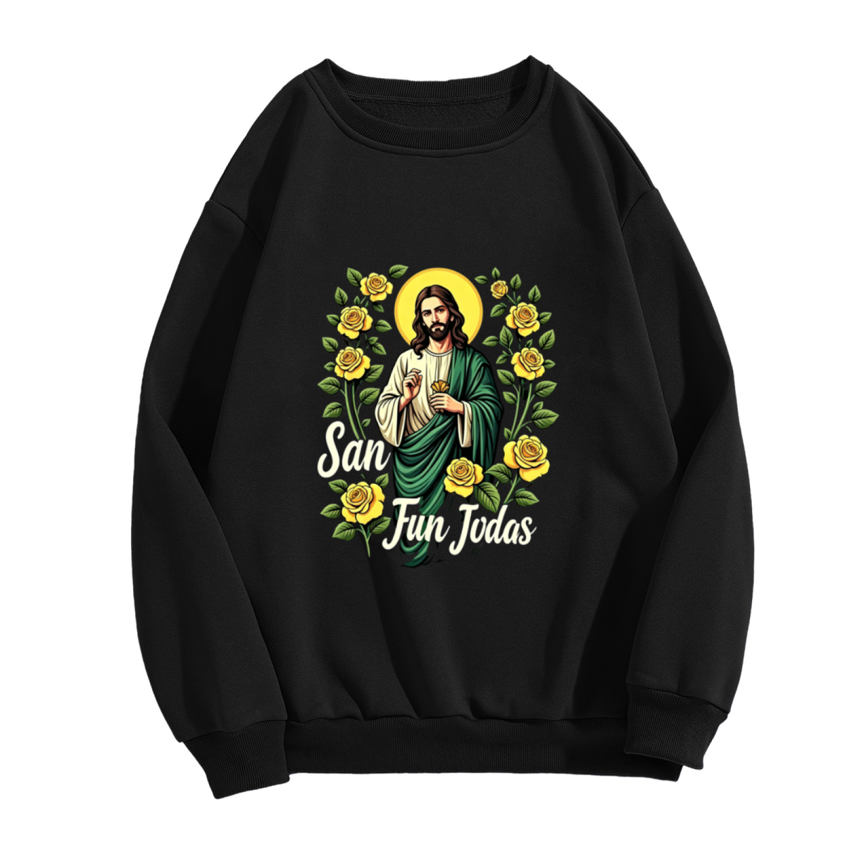 San Judas Tadeo With Yellow Roses Religious Crewneck Sweatshirt
