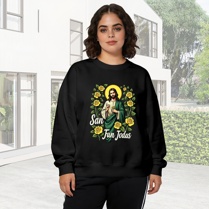 San Judas Tadeo With Yellow Roses Religious Crewneck Sweatshirt