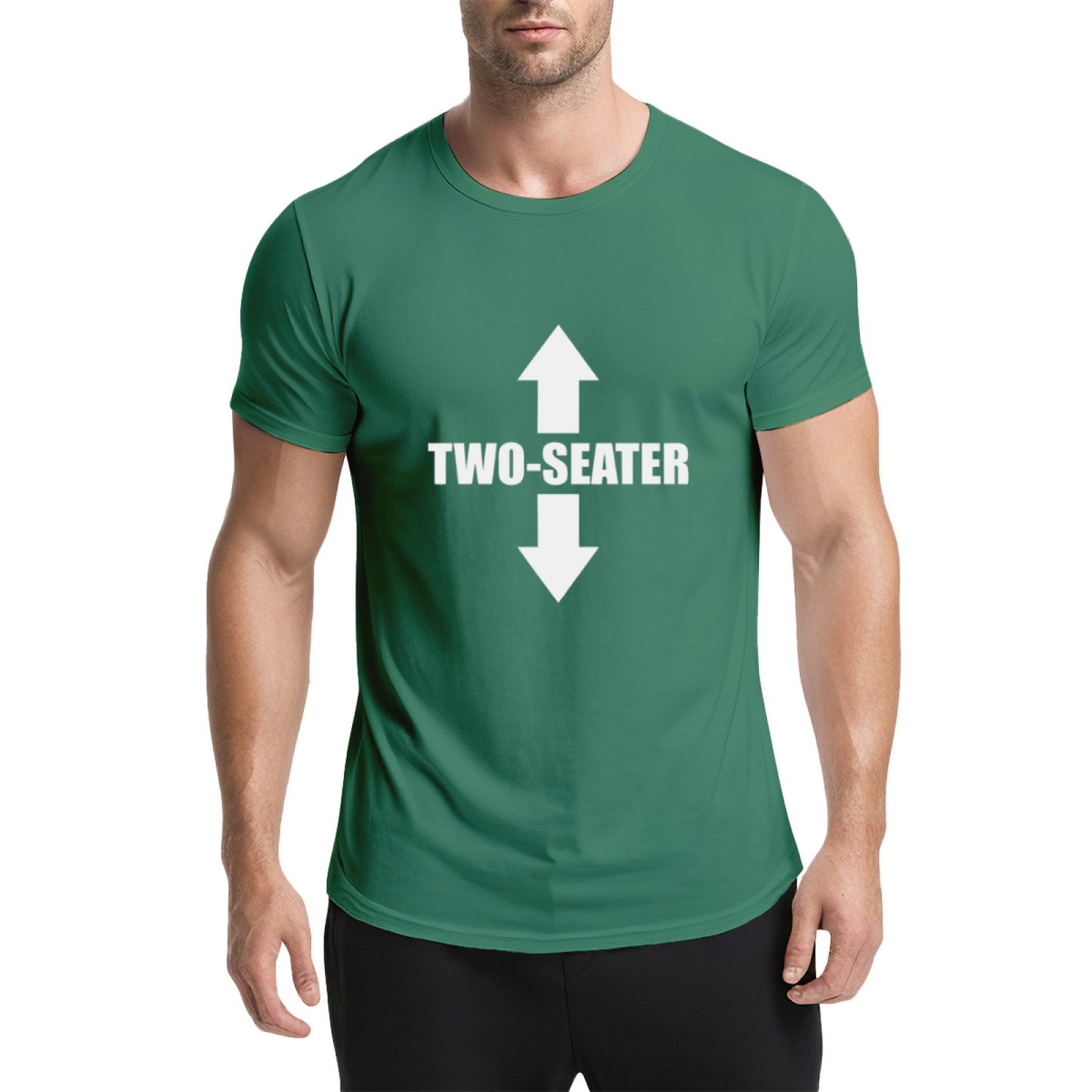 Two-Seater Double Arrow Funny Graphic Green T-Shirt, Unisex Weird Casual Tee