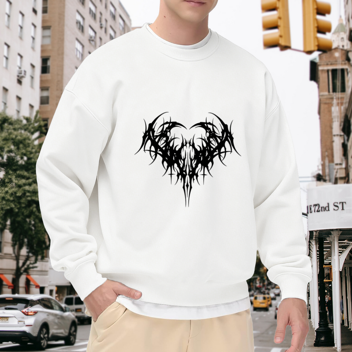 Dark Gothic Thorn Heart Punk Street Crewneck Sweatshirt