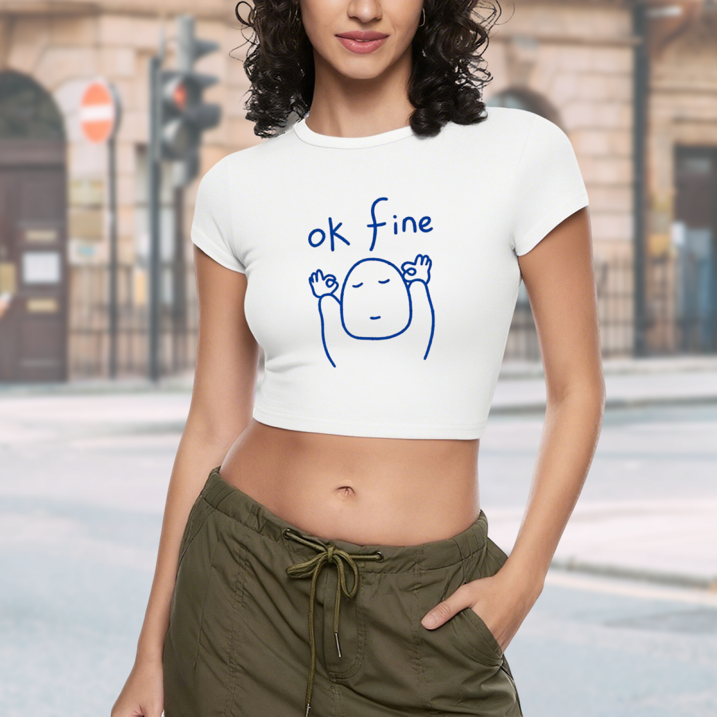Ok Fine Meme Minimal Line Art Chill Crop Top