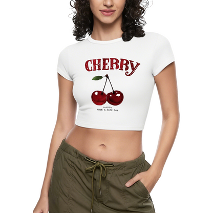 Juicy Cherry Glitter Red Crop Tee ¨C Retro Fruit Print Y2K Slim Fit Top