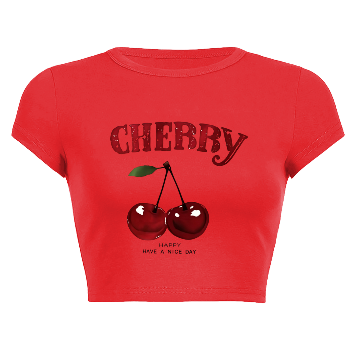 Juicy Cherry Glitter Red Crop Tee ¨C Retro Fruit Print Y2K Slim Fit Top
