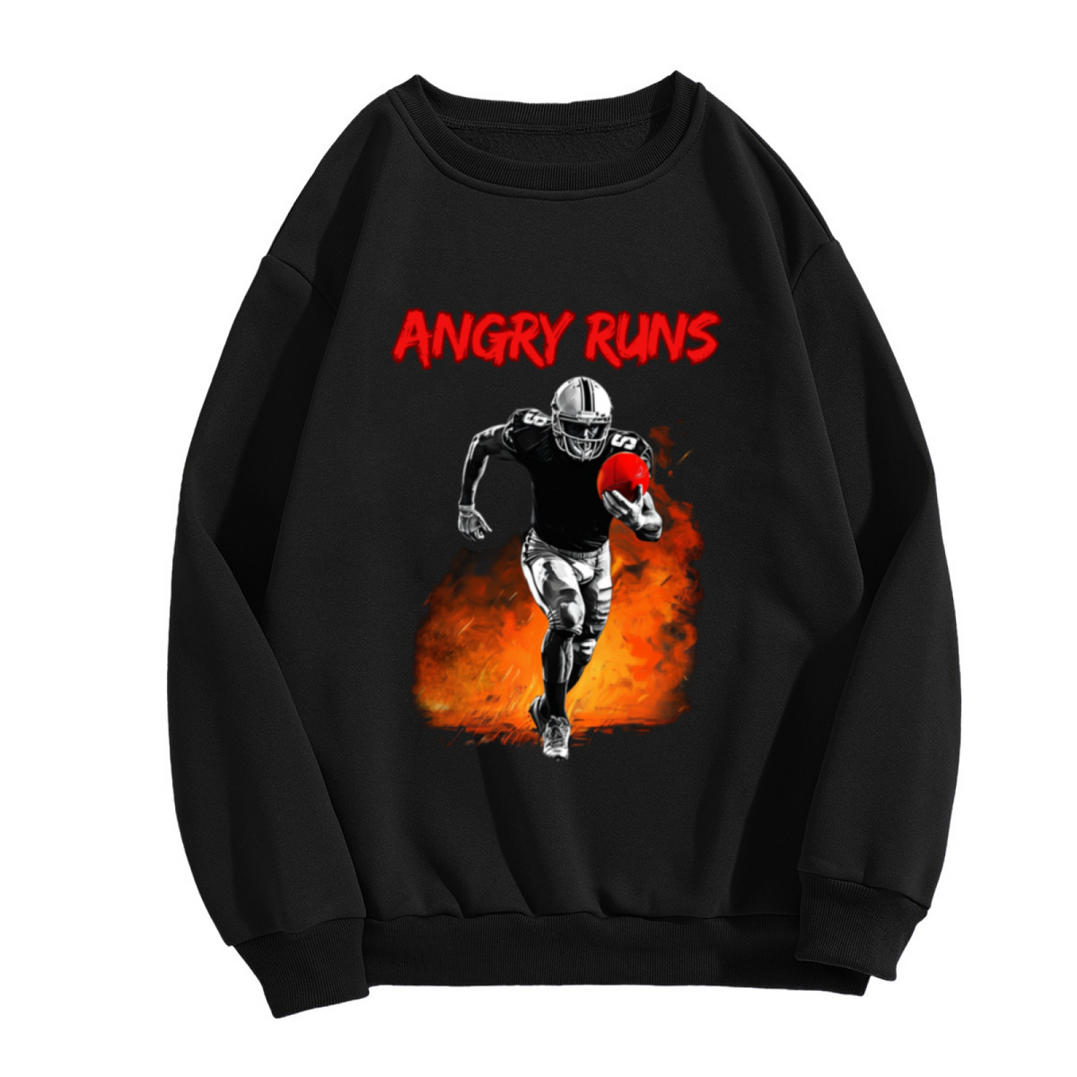 Angry Runs Football Player Sport Fan Graphic Crewneck Sweatshirt