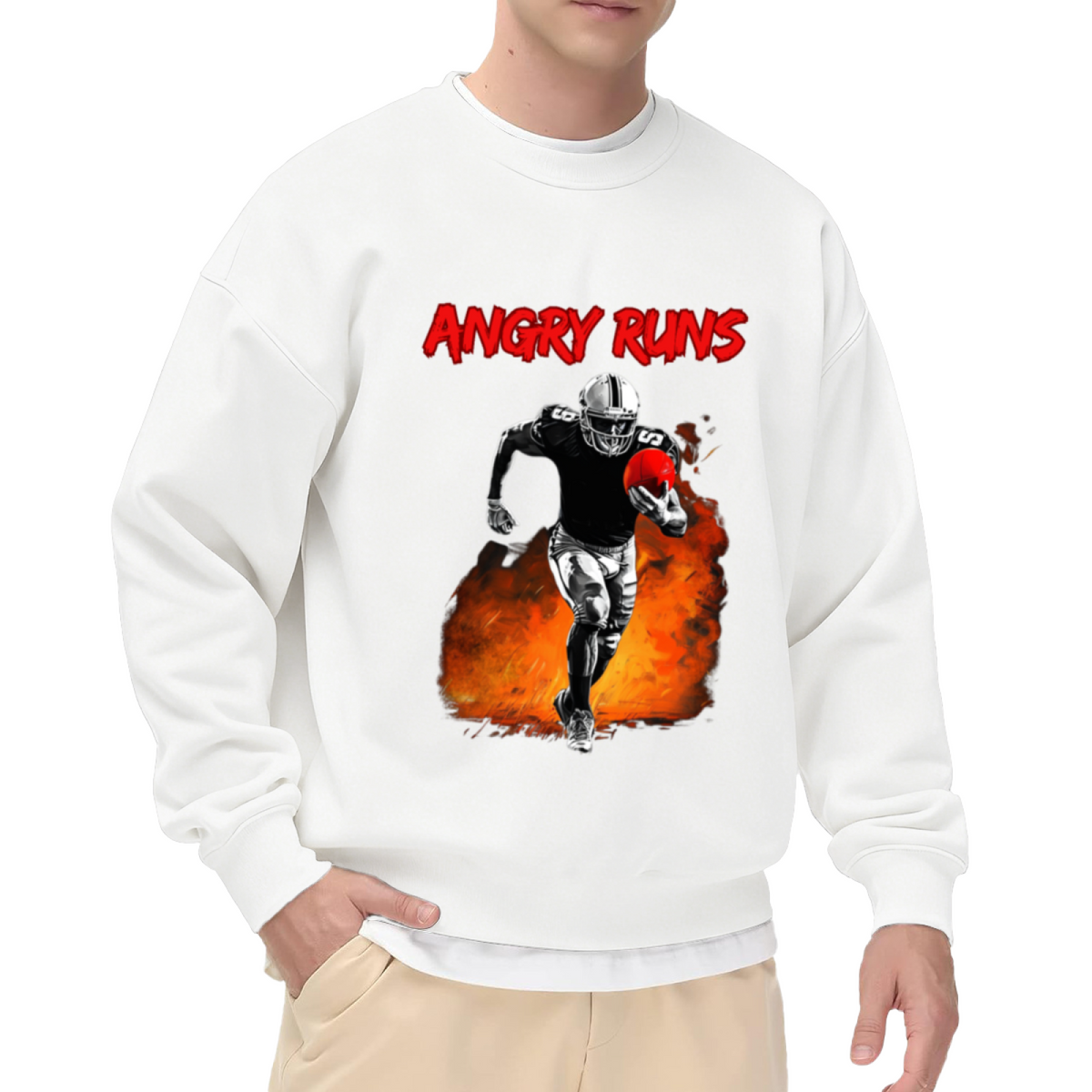 Angry Runs Football Player Sport Fan Graphic Crewneck Sweatshirt