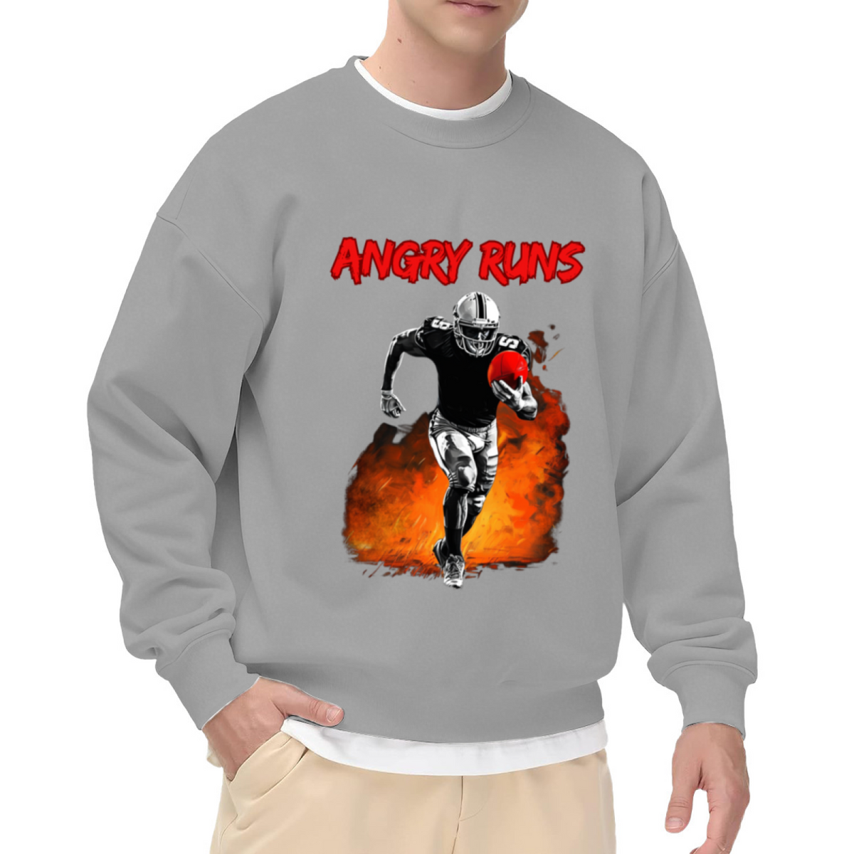 Angry Runs Football Player Sport Fan Graphic Crewneck Sweatshirt