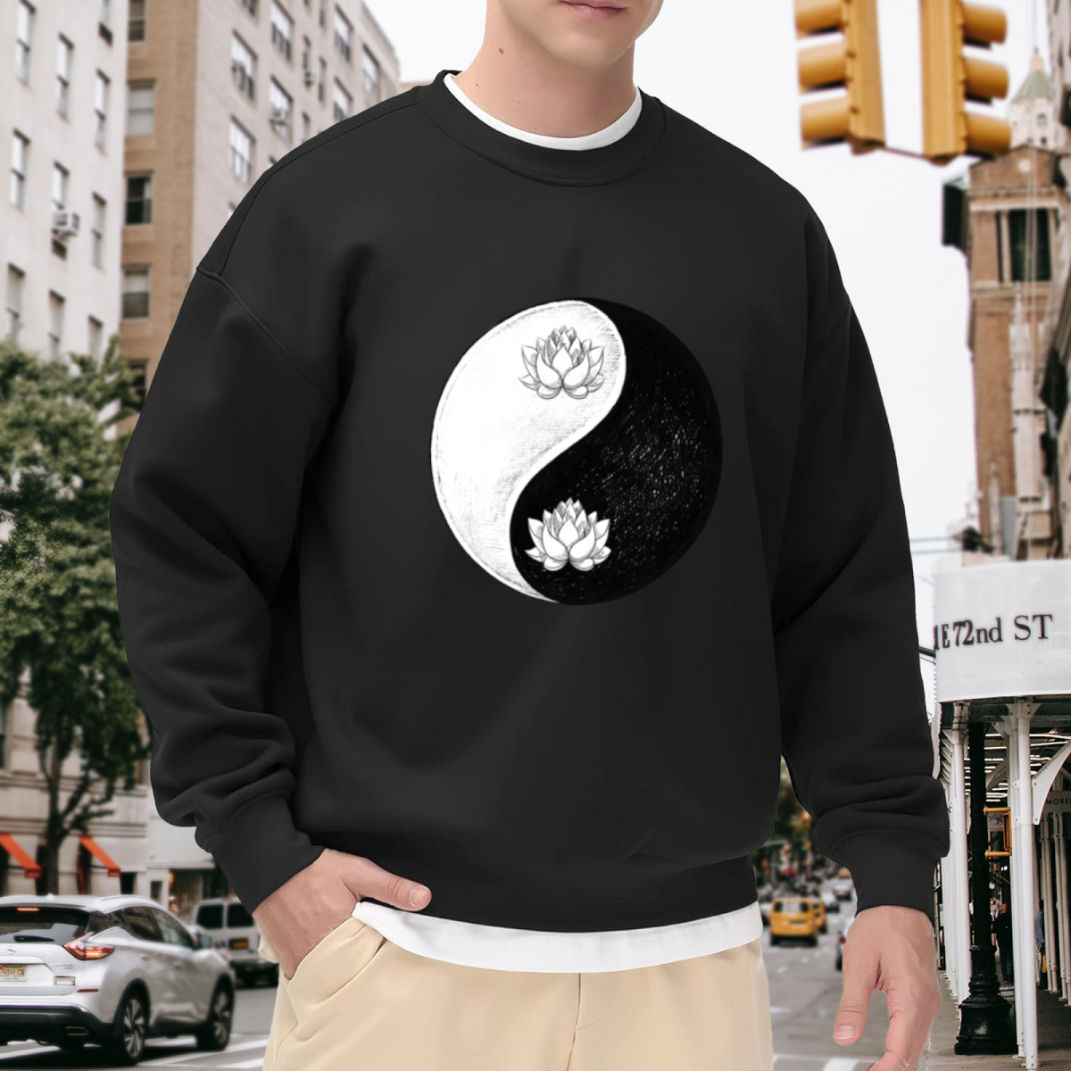 Yin?Yang Lotus Symbol Spiritual Boho Zen Crewneck Sweatshirt