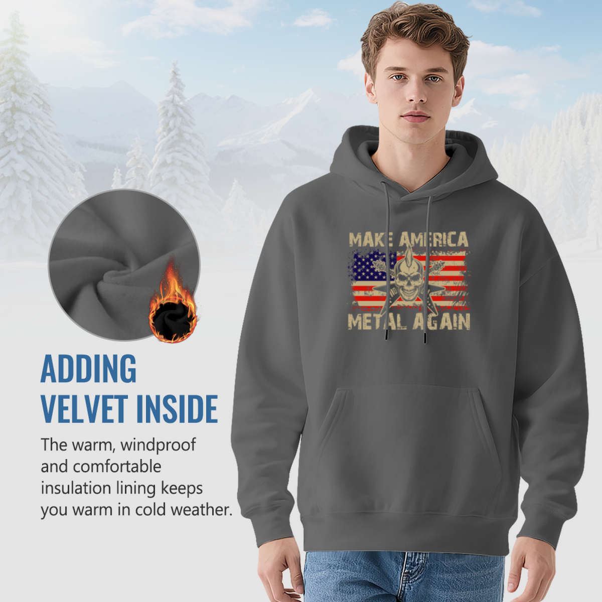Make America Metal Again Vintage Gray Hoodie, Men Retro Comfort Top