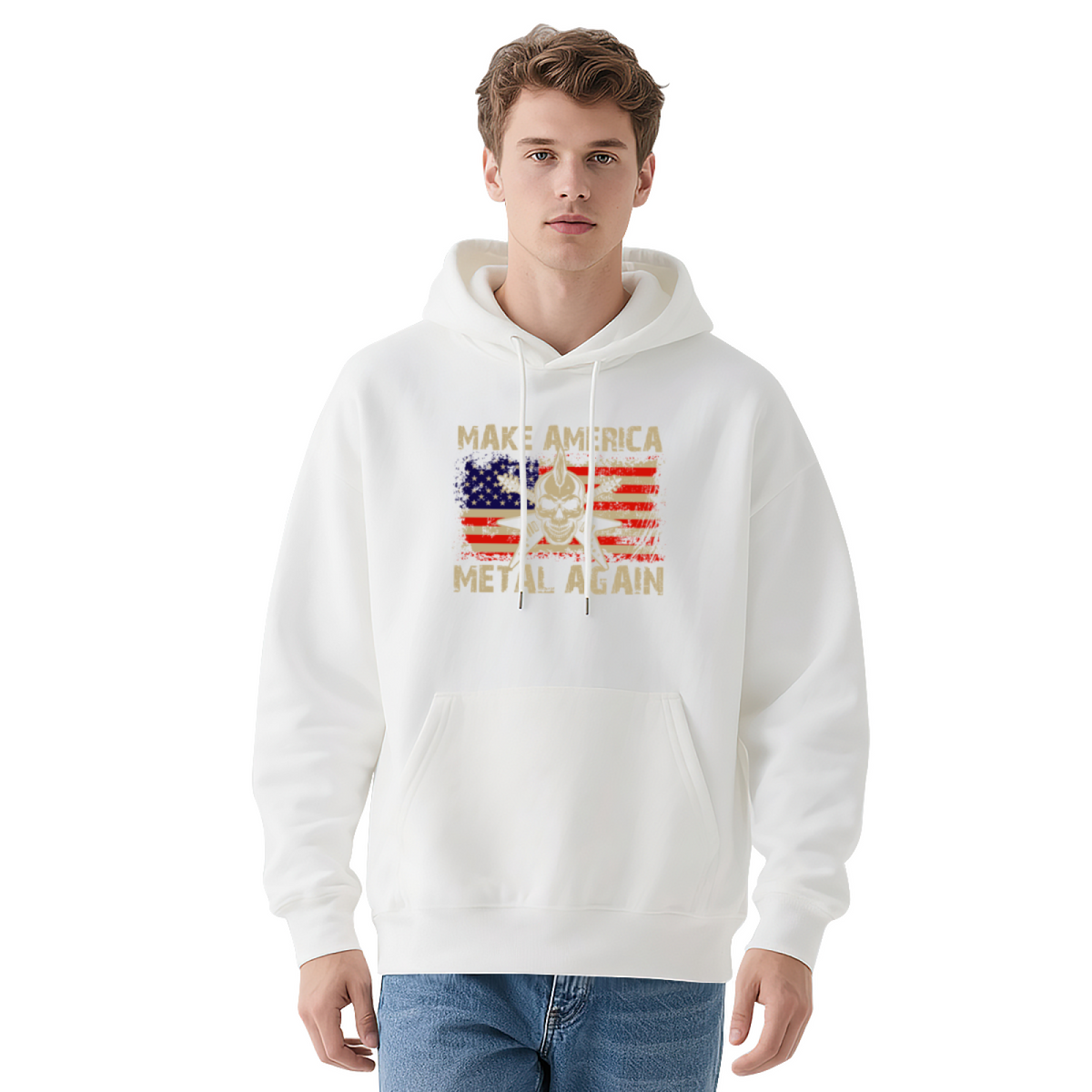 Make America Metal Again Vintage Gray Hoodie, Men Retro Comfort Top