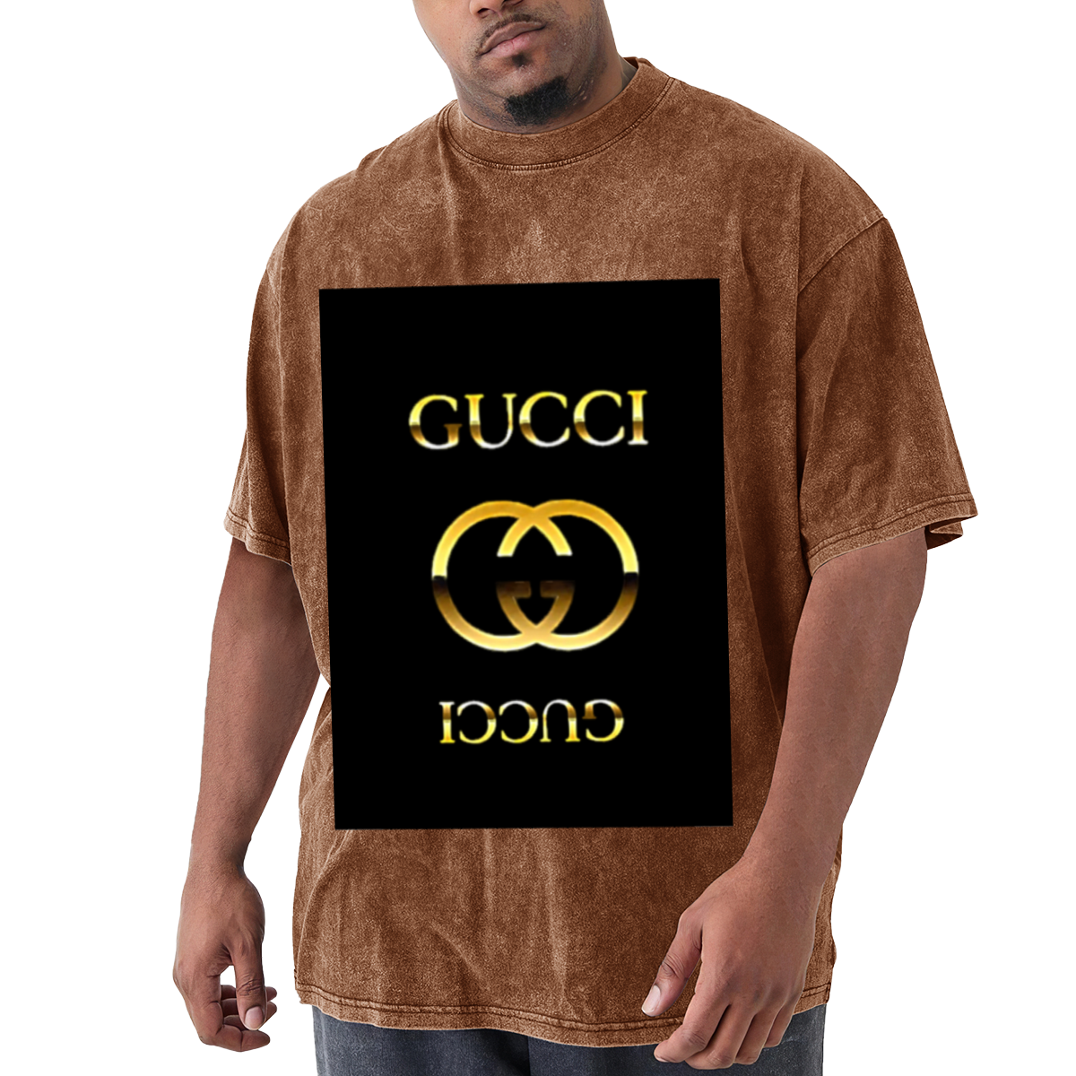 Gold Gucci Logo Vintage Wash T-Shirt