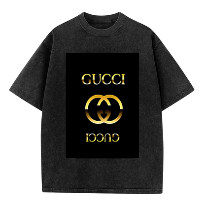 Gold Gucci Logo Vintage Wash T-Shirt