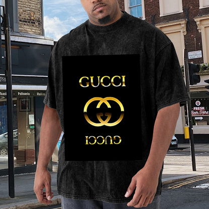 Gold Gucci Logo Vintage Wash T-Shirt