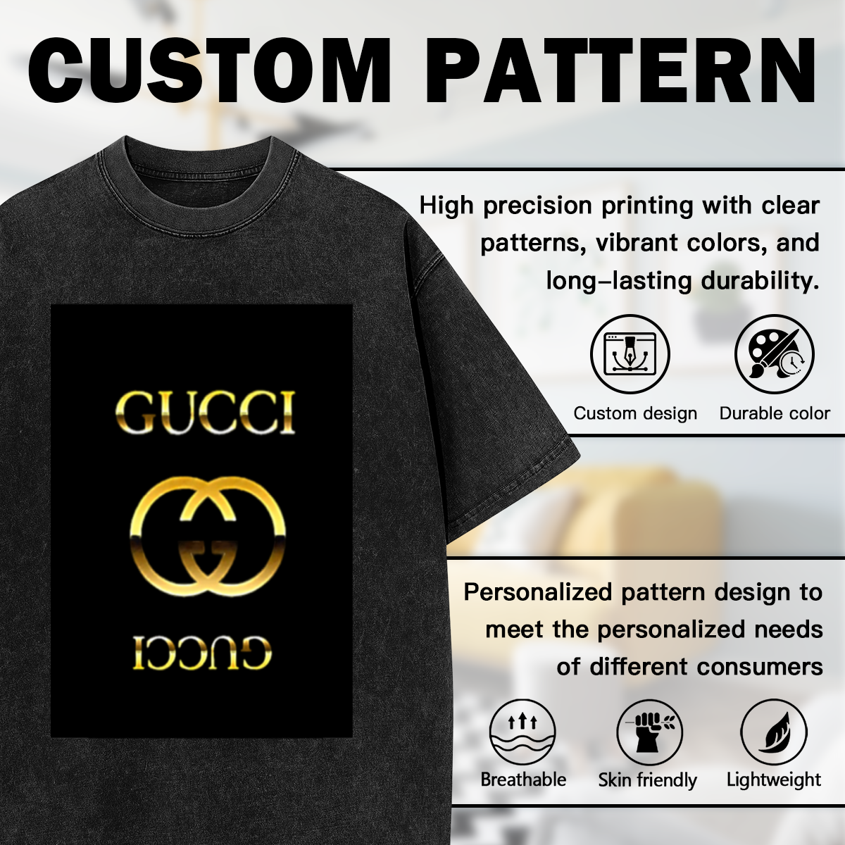 Gold Gucci Logo Vintage Wash T-Shirt