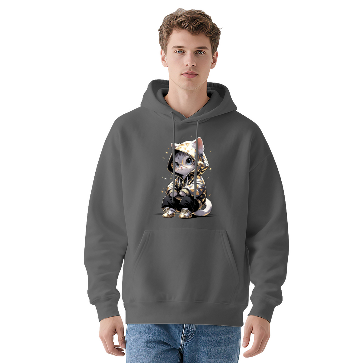 Hip?Hop Style Cool Kitty Red Hoodie