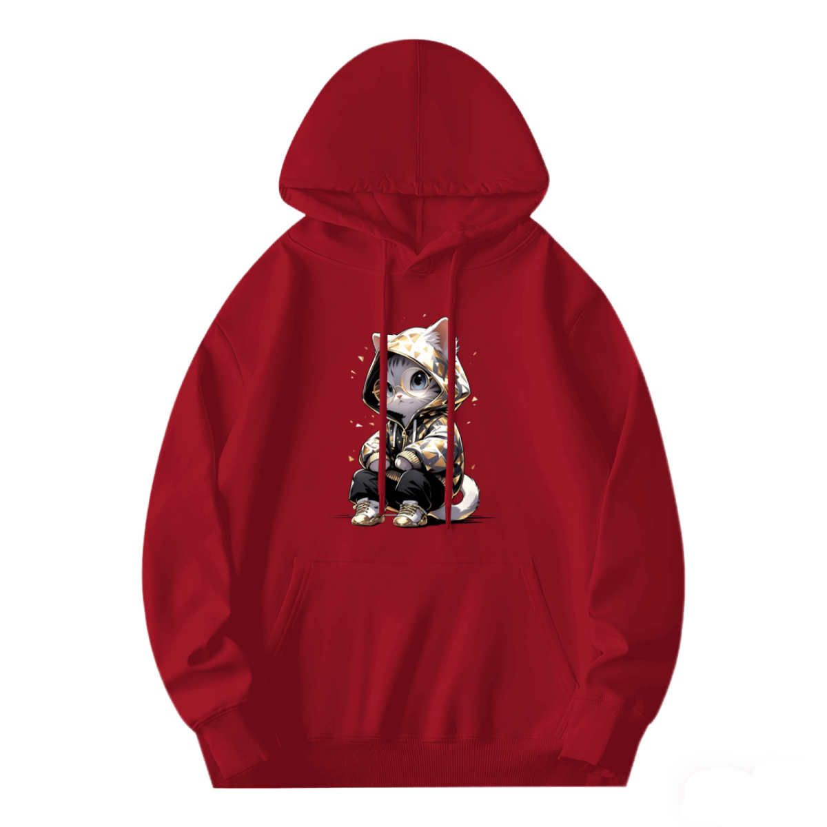 Hip?Hop Style Cool Kitty Red Hoodie