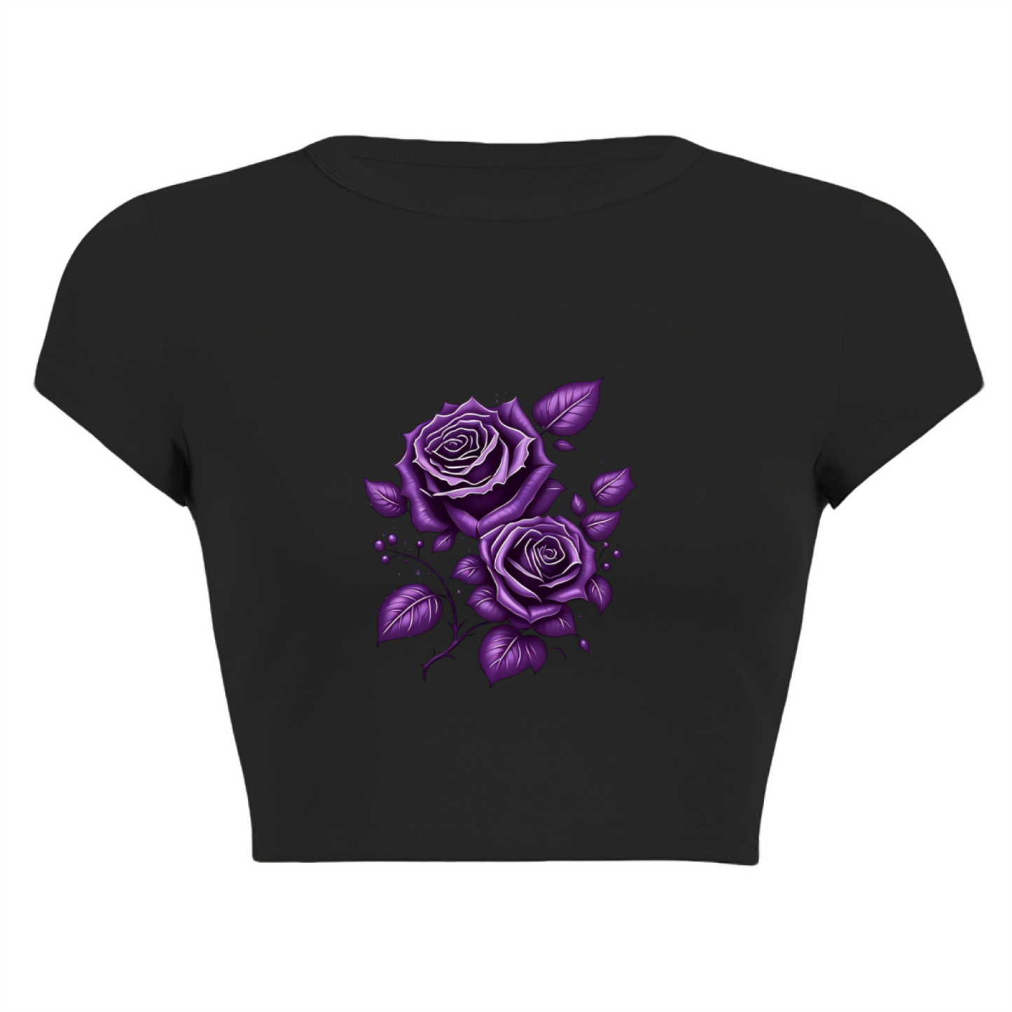 Dark Purple Gothic Rose Art Black Crop Top ¨C Grunge Floral Streetwear