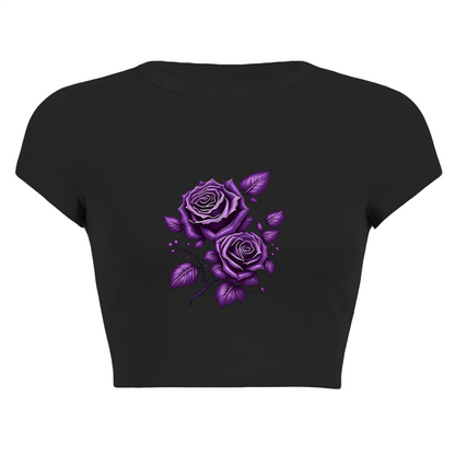 Dark Purple Gothic Rose Art Black Crop Top ¨C Grunge Floral Streetwear