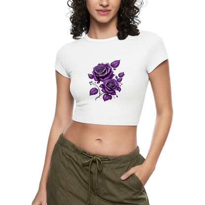Dark Purple Gothic Rose Art Black Crop Top ¨C Grunge Floral Streetwear