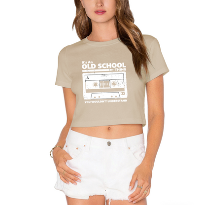 Retro Cassette It¡¯s An Old School Thing Pink Crop Top ¨C 90s Nostalgia Music Tee