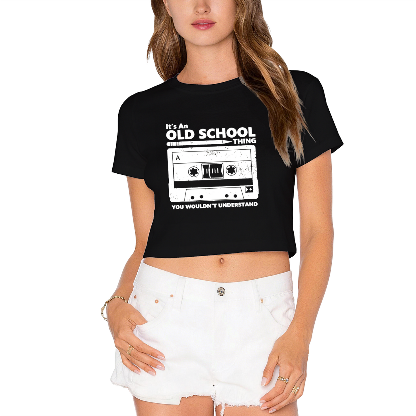 Retro Cassette It¡¯s An Old School Thing Pink Crop Top ¨C 90s Nostalgia Music Tee