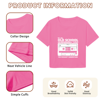 Retro Cassette It¡¯s An Old School Thing Pink Crop Top ¨C 90s Nostalgia Music Tee