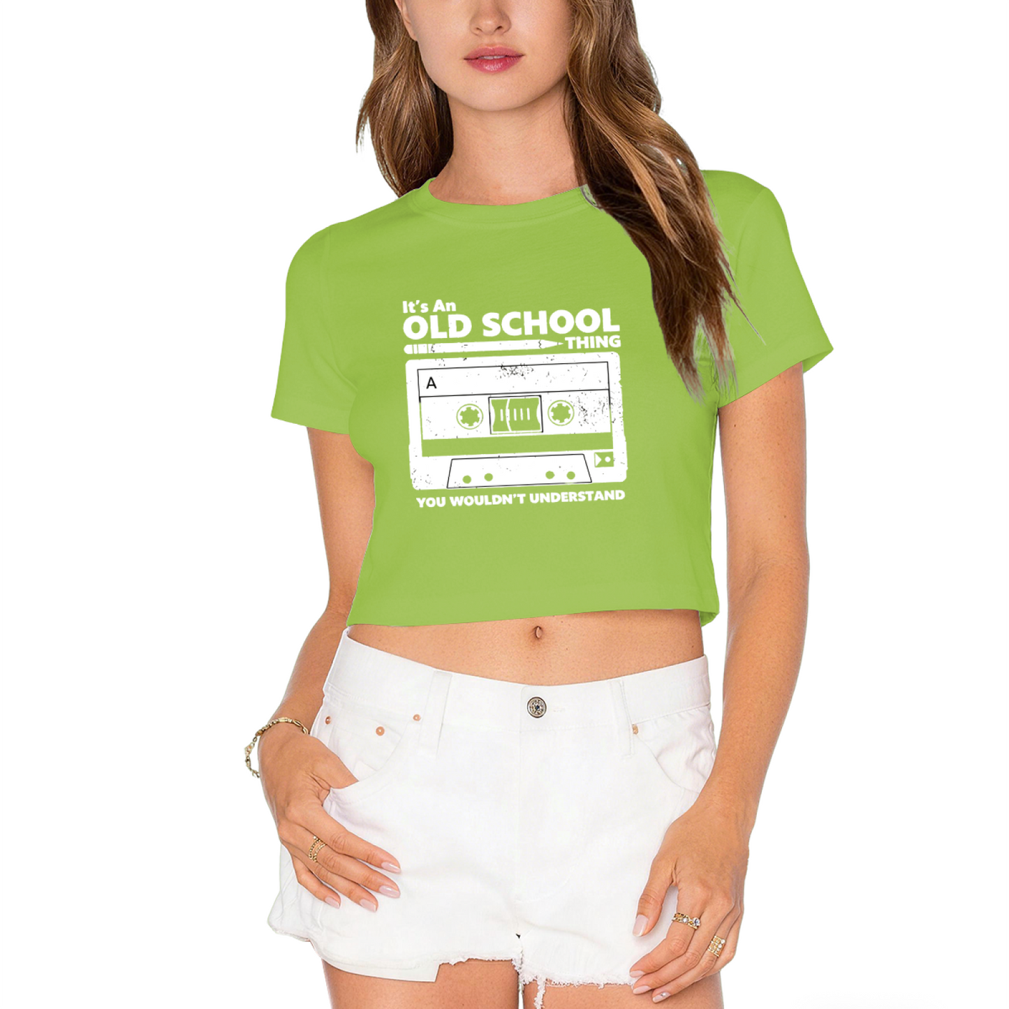 Retro Cassette It¡¯s An Old School Thing Pink Crop Top ¨C 90s Nostalgia Music Tee