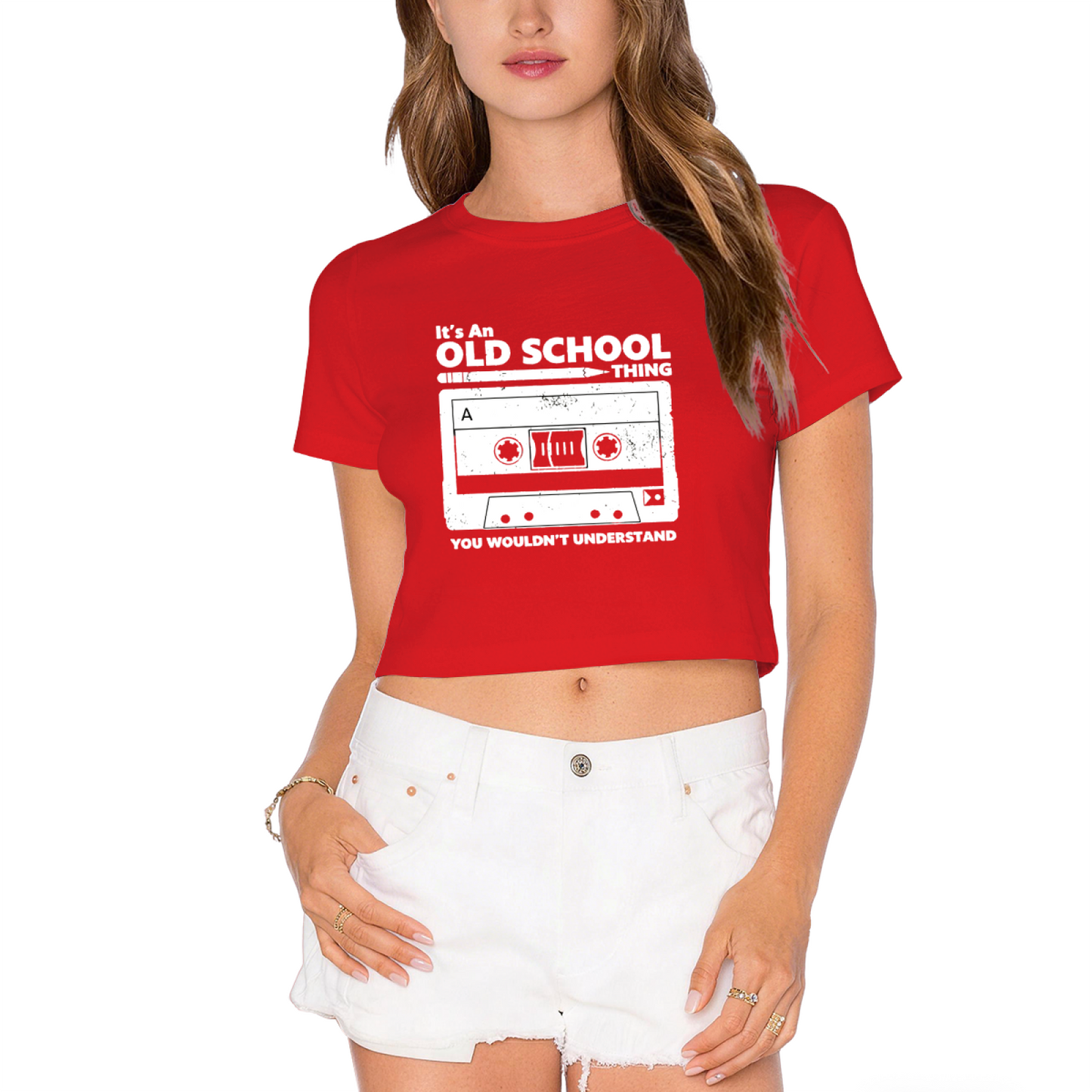 Retro Cassette It¡¯s An Old School Thing Pink Crop Top ¨C 90s Nostalgia Music Tee