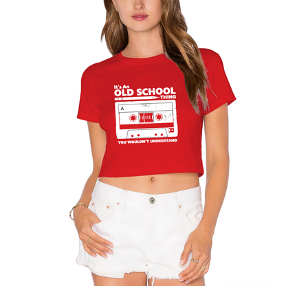Retro Cassette It¡¯s An Old School Thing Pink Crop Top ¨C 90s Nostalgia Music Tee