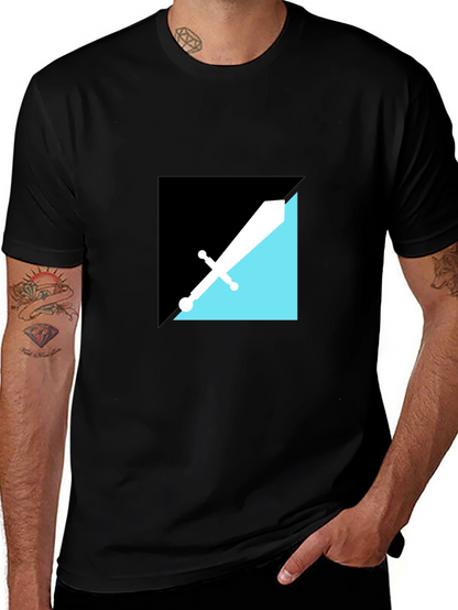 Modern Geometric Sword Graphic Tee - Black