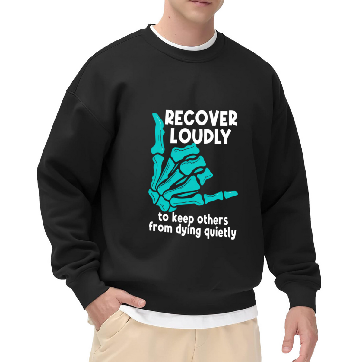 Turquoise Skeleton Hand Mental Health Crewneck Sweatshirt