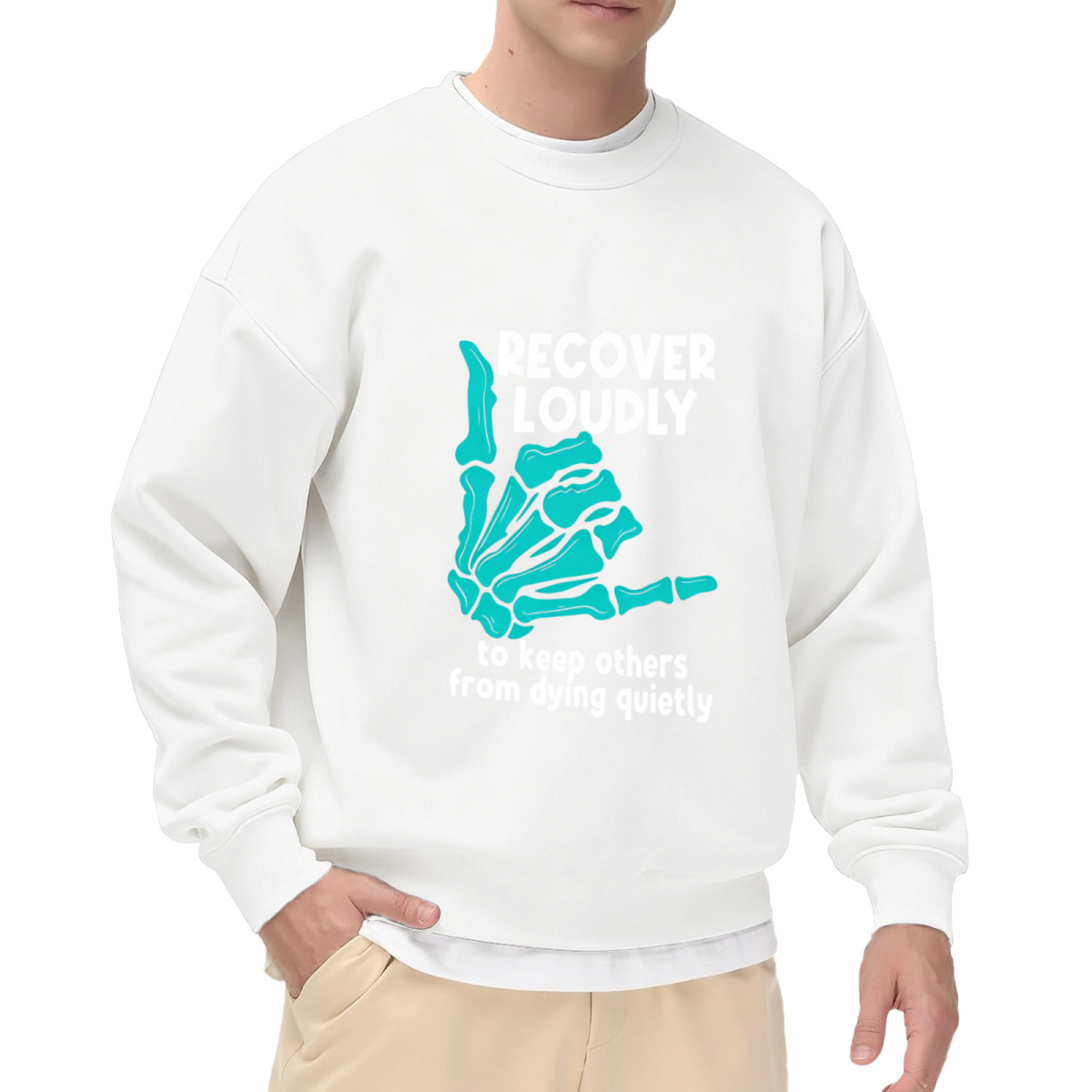Turquoise Skeleton Hand Mental Health Crewneck Sweatshirt