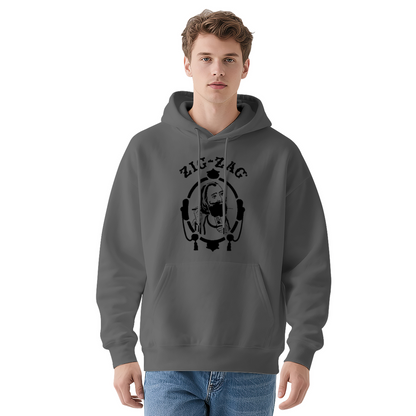 Vintage Zig-Zag Portrait Graphic White Hoodie, Unisex Cozy Retro Style Hooded Top
