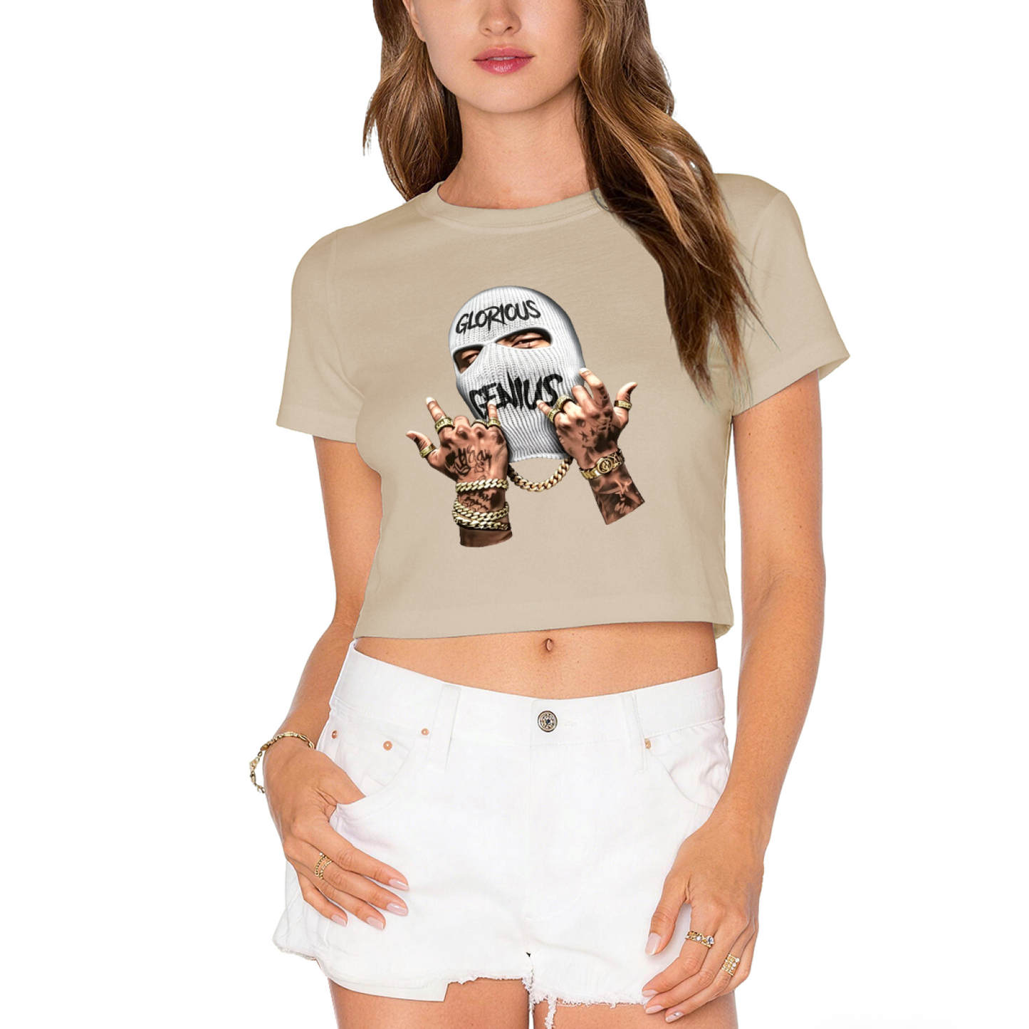 Glorious Genius Balaclava Streetwear Grey Crop Top